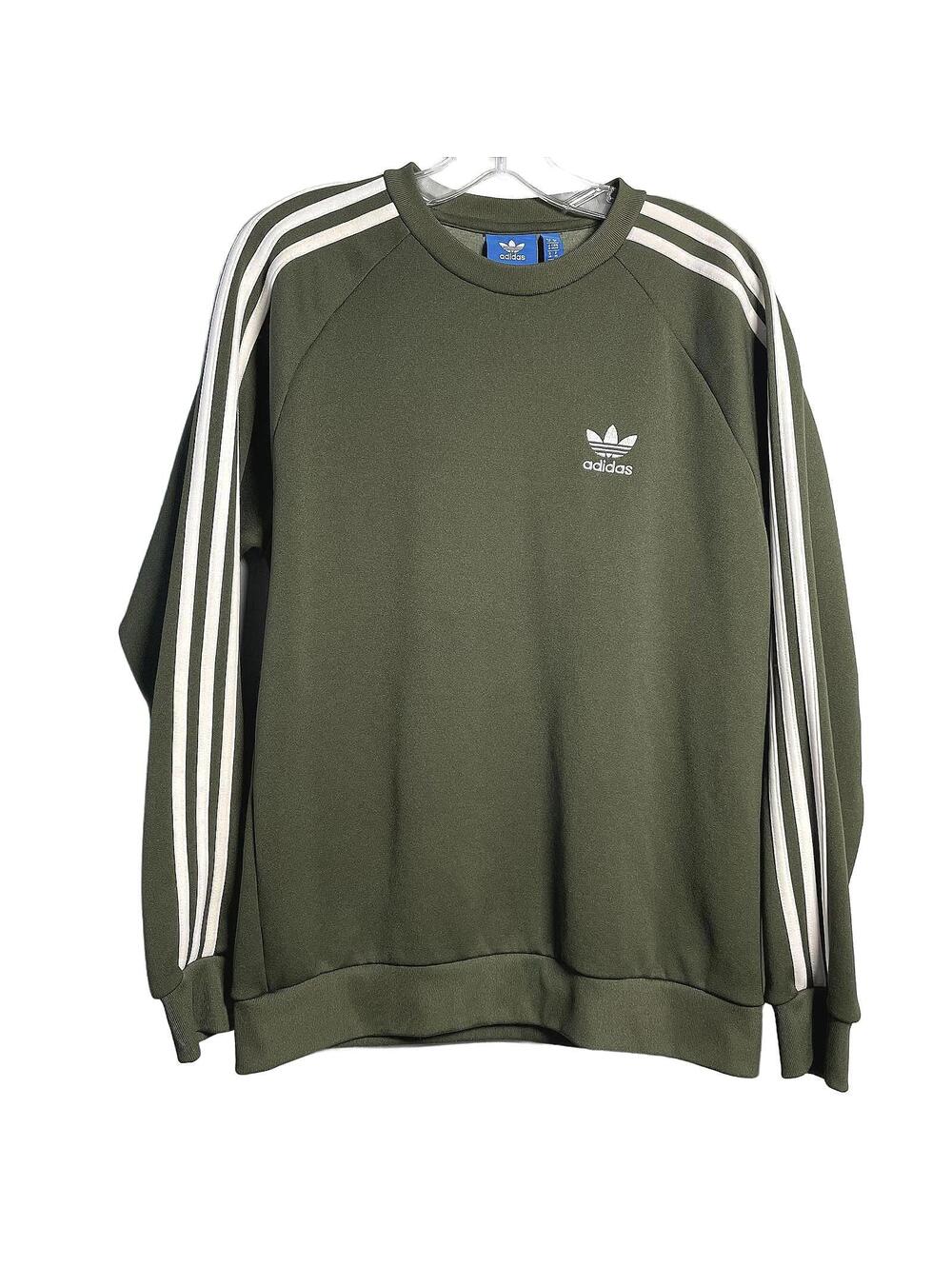Adidas Original 3-Stripe Olive Green Crew Neck Sweatshirt Men's M